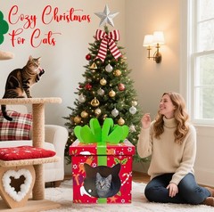 Cardboard Christmas Cat House, Cat Scratcher House with Reversible Scratching…