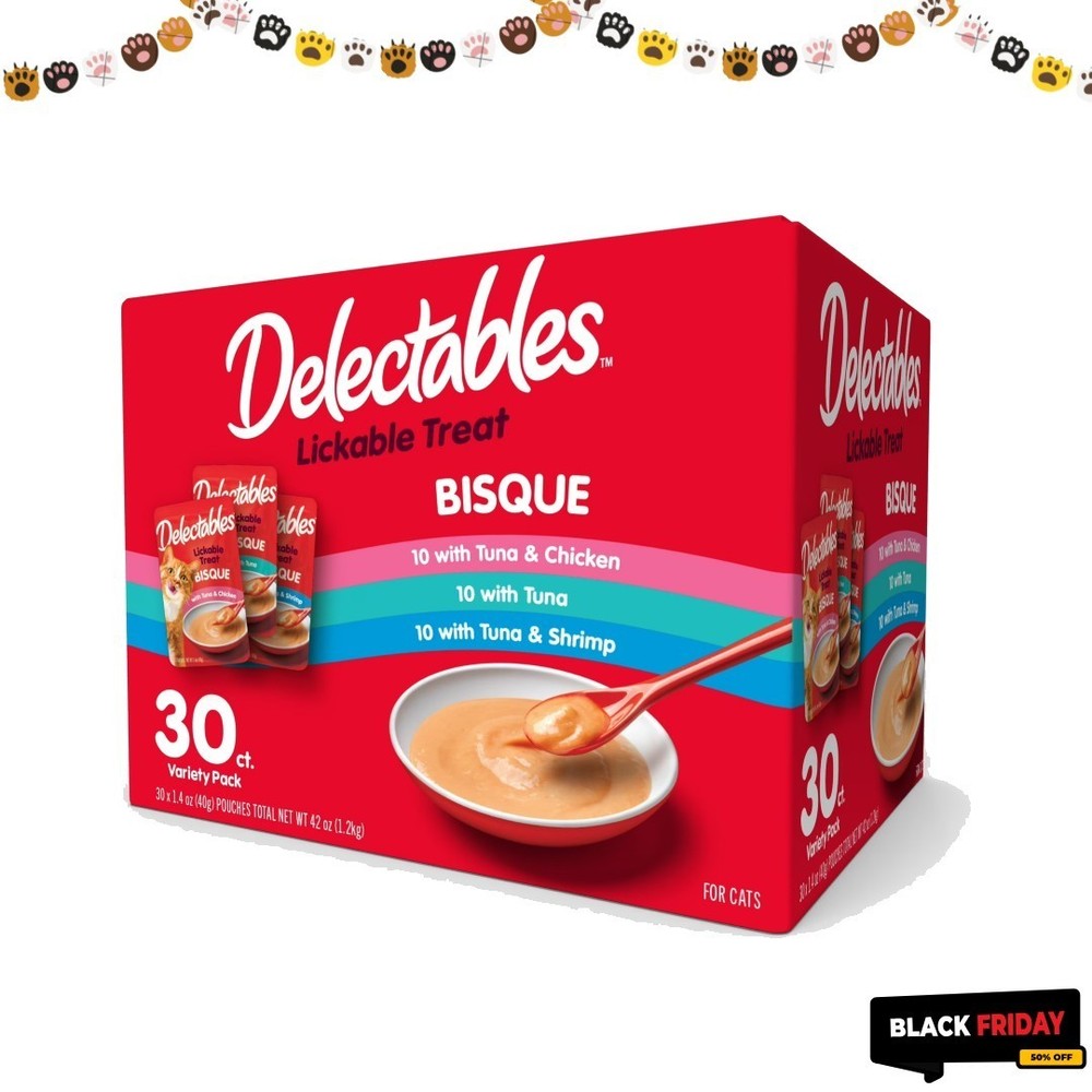Hartz Delectables Bisque Lickable Wet Cat Treats Variety Pack, 30 Count