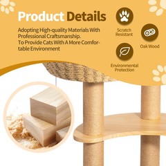 52″ Modern Cat Tree Tower Oak Cat Scratching Tree for Multiple Large Cats