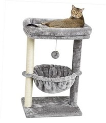 SYANDLVY Small Cat Tree for Indoor Cats, Top Perch with Basket Light Grey