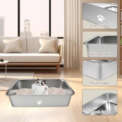 Stainless Steel Cat Litter Box High Sided Cat Litter Pan Metal Kitten Litter