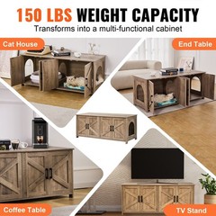 Top Load 150lb Cat Litter Box Cabinet 47.2×18.5×19.7in Two Room Design Greige