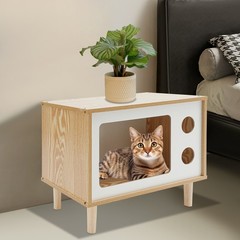 50*29*40cm Wood Cat House TV Shaped Cat Cabinet Nightstand Cat Shelter Load 75kg