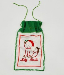 Vintage Silvestri Exclusive Kitty Cat Treat Bag Drawstring Embroidered Cotton