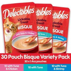 Hartz Delectables Bisque Lickable Wet Cat Treats Variety Pack, 30 Count 2 Pack