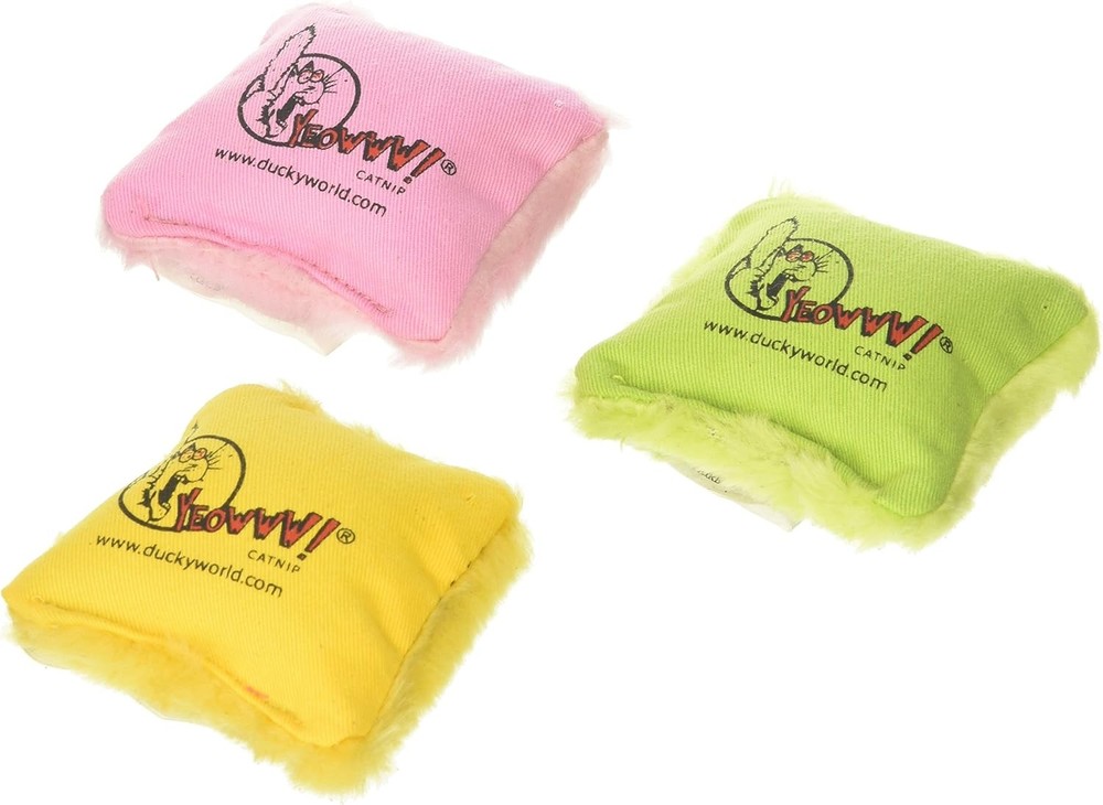 YEOWWW! Catnip One of Each Pink, Yellow, Green Pillow Pure Organic Leaf Cat Toy