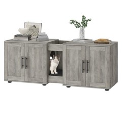 Wooden Cat Hidden Litter Box Enclosure Furniture for 2 Cats, 55” x 17.7” x 22.5“