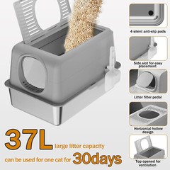 Enclosed Stainless Steel Litter Box, XXL Top Entry Litter Box for Big Cats, 1204
