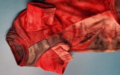 Vibrant Red & Black Tie-Dye Cat Full-Body Suit with Gold Stars – Size Medium