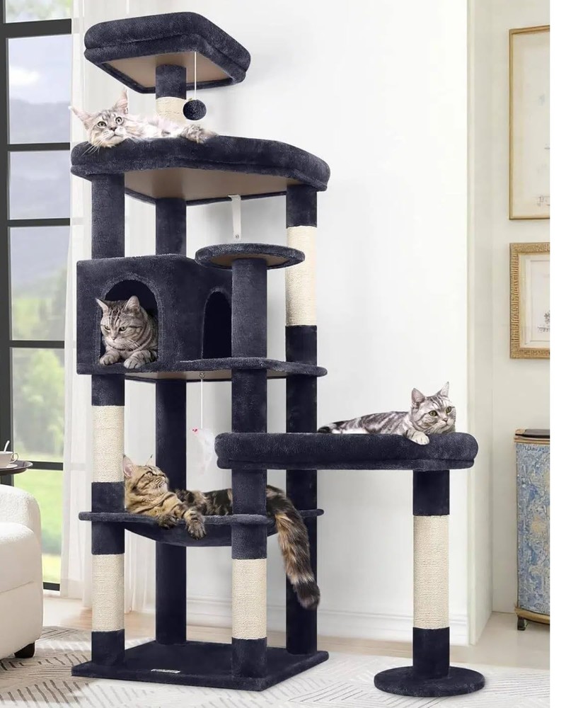 Globlazer Extra Large Platform Cat Tree, 65in Sturdy 65inch, Dark Grey
