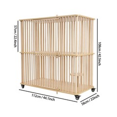 2 Tiers Cat House Wooden Large Cat Villa, Double Door Cat Cage with Wheels