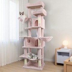 68in Tall Multi-Level Green Cat Tree with Hammocks, Hanging Basket, Cat Cave