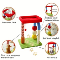 2-in-1 U-Shaped Cat Tree Tower with Scratching Post, Sisal Toy Ball, and Perch