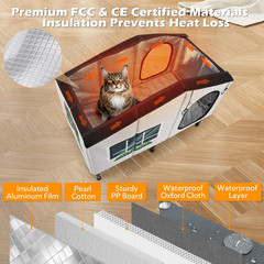 Weatherproof Heated Cat House for Outdoor Cats, Insulated Heating Cat House with