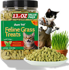 Just Try 13.4oz Cat Treats Indoor Hairball Control Salmon Catnip Healthy Kitten