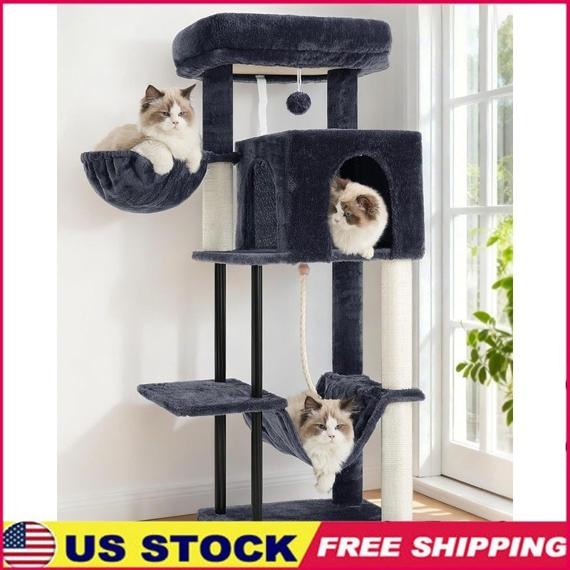 Durable Cat Tree Tower W/ Hanging Basket Sisal Rope & Cozy Condo Indoor Cats New
