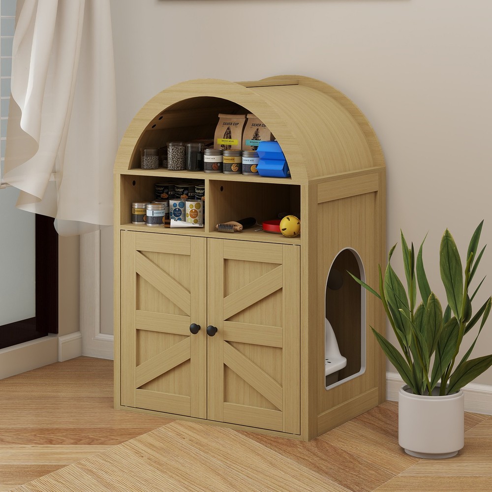 Discreet Litter Box Cabinet: Hides the Box, Traps Odors & Organizes All Supplies