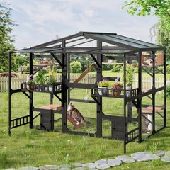 Large Outdoor Catio for 6-10 Cats, Metal Cat Cage Outdoor with Weatherproof Roof