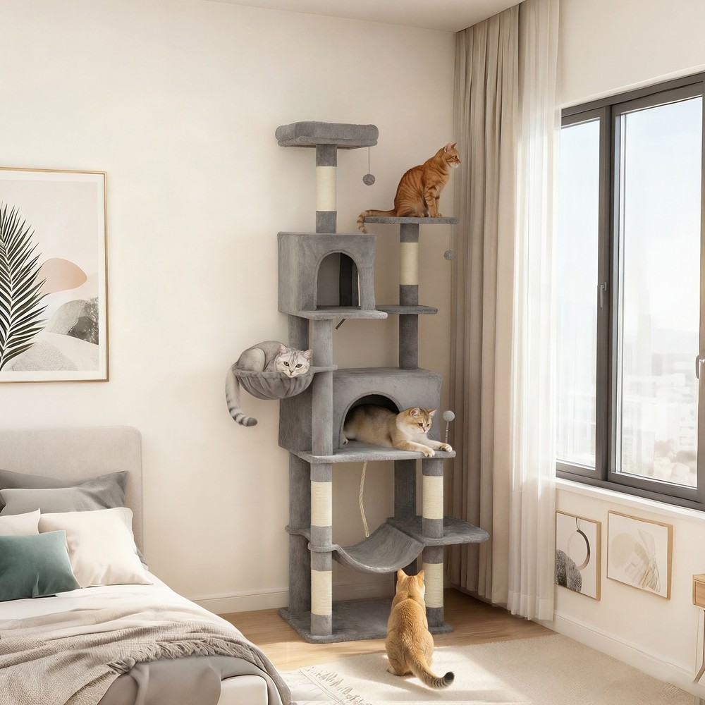 PawHut Multi-Level Cat Tree with 2 Condos, 80″ Tall Cat Tower for Indoor