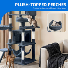 75″Large Cat Tree Tower Multi Level Play Tower Condo with Sisal Ramp, Scratching