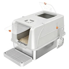 Stainless Steel Cat Litter Box with Lid, Extra Large Enclosed Metal Litter Pan w