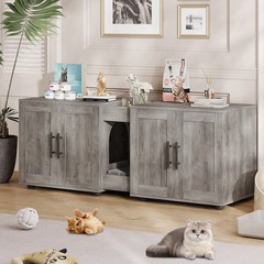 Wooden Cat Hidden Litter Box Enclosure Furniture for 2 Cats, 55” x 17.7” x 22.5“
