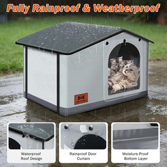 Insulated Heated Cat House Indoor/Outdoor, Weatherproof Cat House with Heated Pa