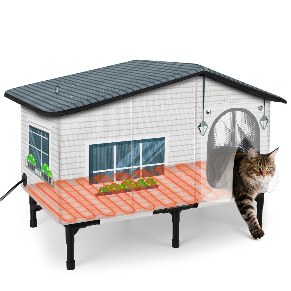 Weatherproof Heated Cat House for Outdoor Cats, Insulated Heating Cat House w…