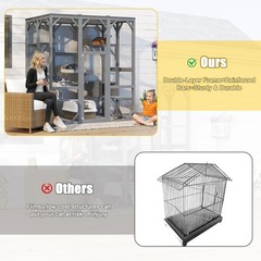 71″ Large Outdoor Cat Enclosure 3 Tier Wooden Cat House Roof 6 Platforms