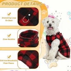 Dogs Fleece Vest Sweater M Plaid Red Black/Black White 2Pack
