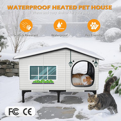 Weatherproof Heated Cat House for Outdoor Cats, Insulated Heating Cat House with