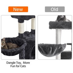 42in Cat Tree Tower for Indoor Cats, Cat Condo with Perch & Hammock, Black