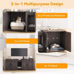 Litter Box Enclosure, Wooden Hidden 2 Cats Litter Box Furniture Cat Double