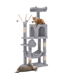 Uforic 44″ Cat Tree Tower, with Scratch Posts, Condo, Hammock, Toys, Light Gray