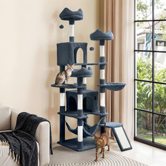 75″Large Cat Tree Tower Multi Level Play Tower Condo with Sisal Ramp, Scratching