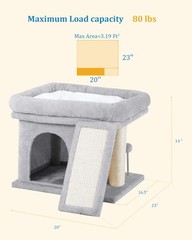Aechonow Cat Tree Tower for Large Cat, L—14”Light Grey, Grey