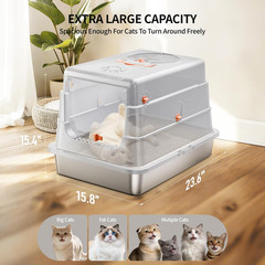 Stainless Steel Cat Litter Box with Lid, Extra Large Enclosed Metal Litter Pan w