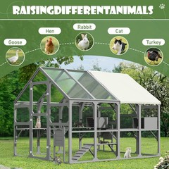 Large Wooden Catio Outdoor Cat Enclosure, 7 Platforms Walk-in Design, Gray