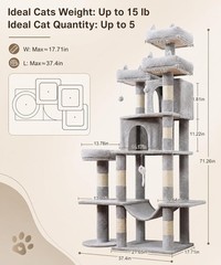 Heavy Duty Cat Tree for Indoor Cat 71 Inch Large Cat Tower with Scratching Post