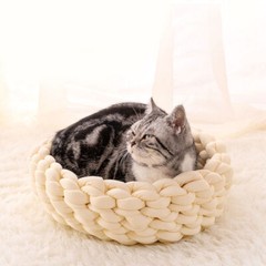 Pet Cat Dog Bed Fluffy Soft Cat Dog Bed Round Marshmallow Donut Cat Bed Sleeping