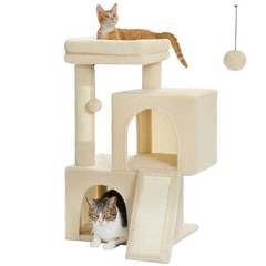 30″ Cat Tower Condos Scratching Posts Ramp Balls Beige Small-Med Indoor Cats New