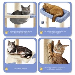35in Cat Tree with Space Capsule Cat Furniture with Hanging Ball Scratch Post
