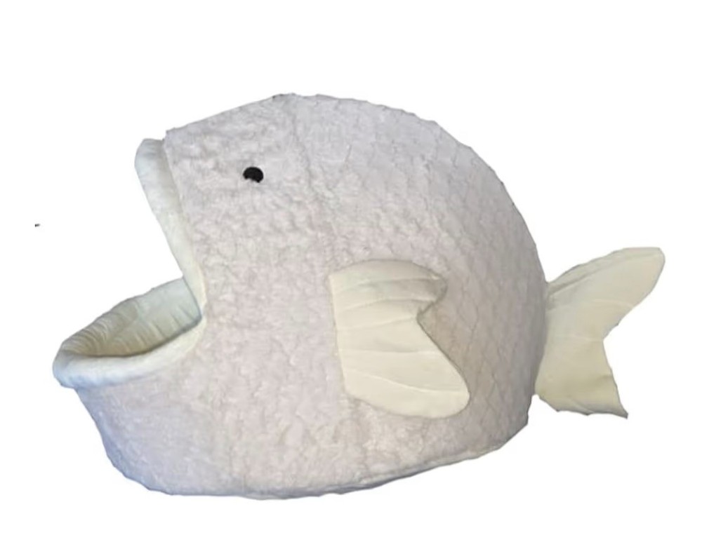 Nandog Pet Gear Fish Cat & Dog cave Bed White velvety Plush Small Breeds