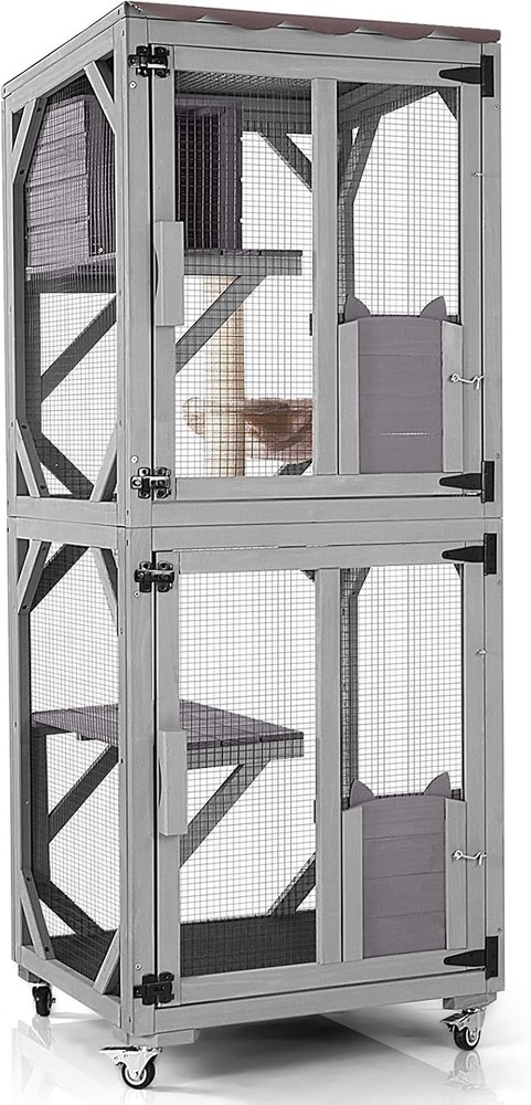 Cat House Catio Outdoor Cat Enclosure on Wheels Kitty Shelter with Waterproof
