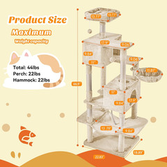 66 Inch Cat Tree Tower, Multi Level Cat Climbing Tower with Natural Sisal Scratc