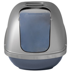 Petmate Hooded Enclosed Cat Litter Pan Covered Box with Door Large Blue Silver