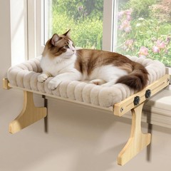 Adjustable Wooden Window Cat Perch Hammock for Small Breeds & Sunbathing