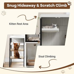 2-in-1 Cat Litter Box Enclosure Furniture with Removable Ladder &Scratching Post