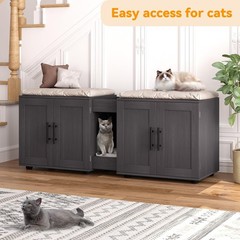 Litter Box Enclosure, Wooden Hidden 2 Cats Litter Box Furniture Cat Double