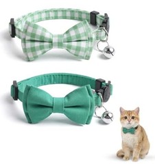 2 Pcs Green Cat Collar, Cute Bow Tie Cat Collar, Adjustable Kitten Collar with